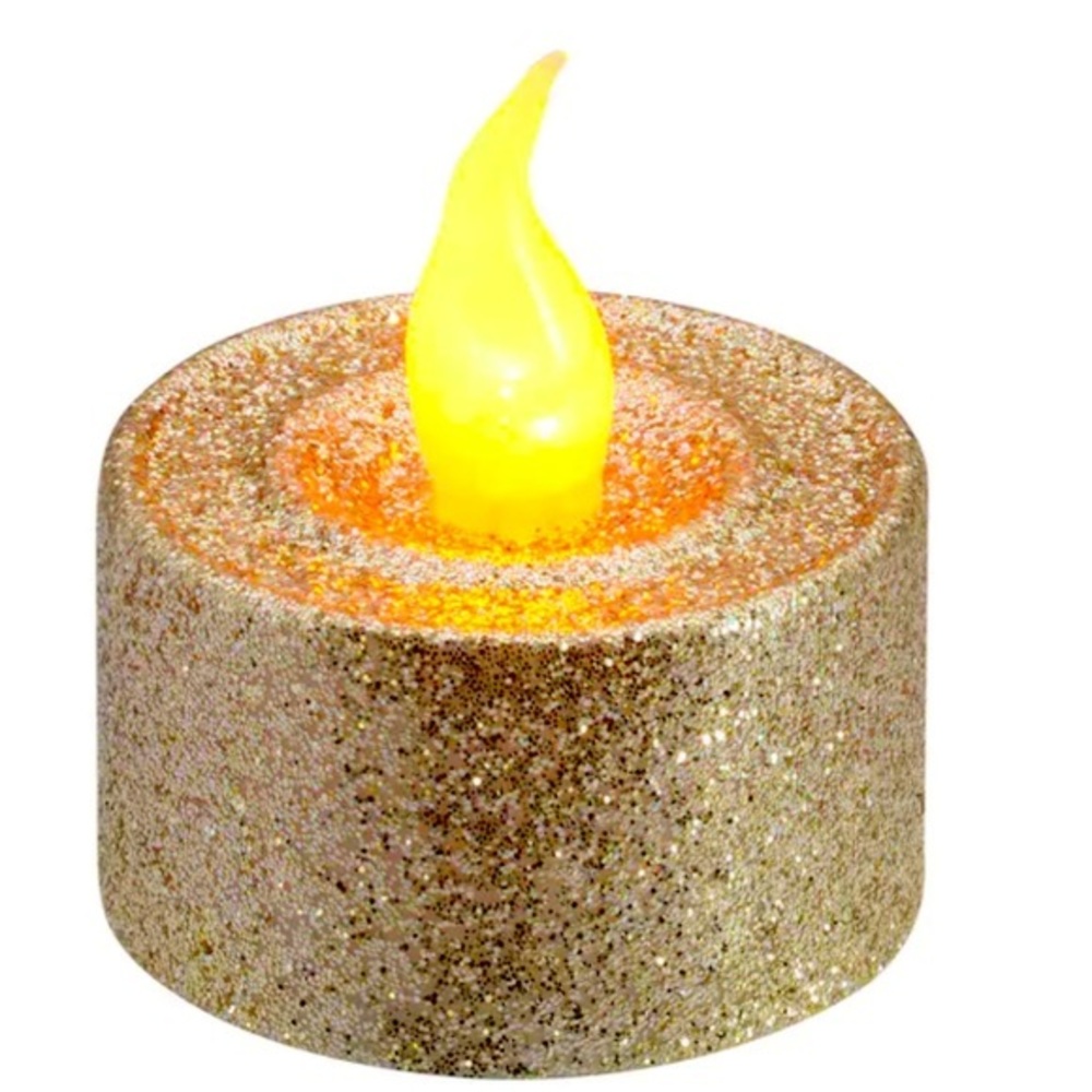 12 Flameless LED flickering gold glitter Tealights